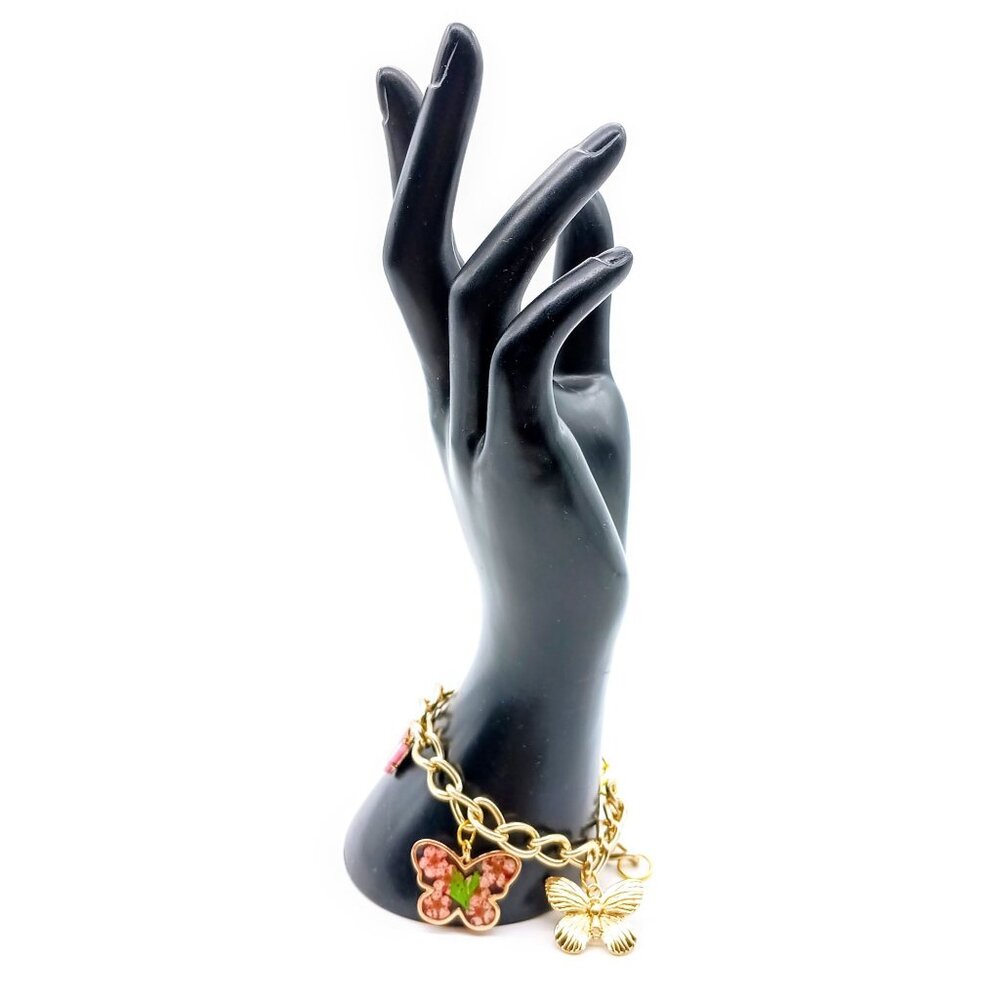 Vintage Butterfly Charm Bracelet Gold Tone Chain With Enamel Butterfly Charms